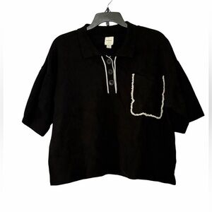 Maeve Black Blouse with White Accents